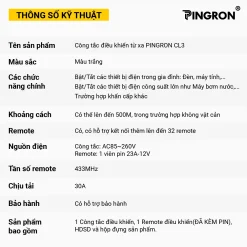 thông số kỹ thuật cl3 pingron